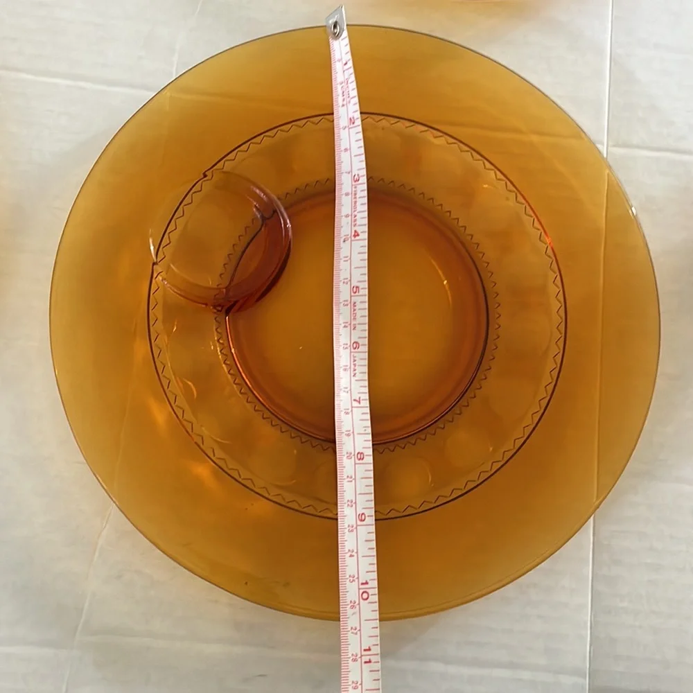 Amber Indiana Glass Kings Crown Thumbprint Pattern Luncheon Plates cups …